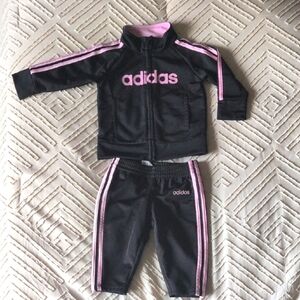 Adidas Black and Pink Tracksuit Set